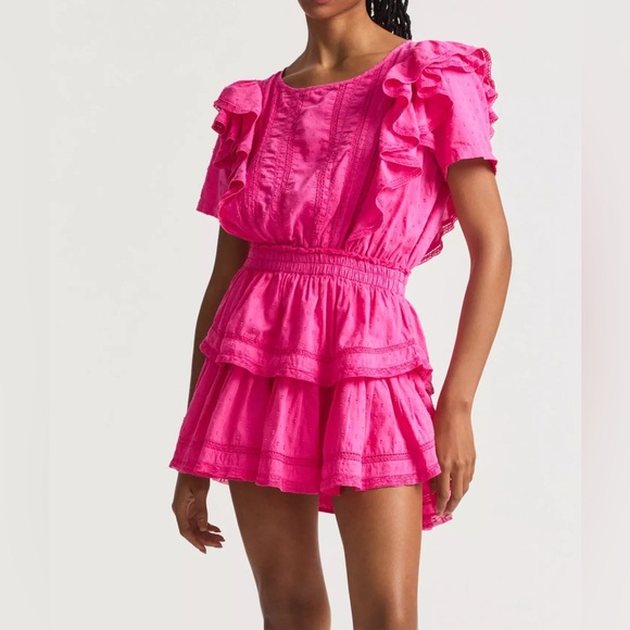 LOVESHACKFANCY Natasha Mini Dress Watermelon Ice Hot Pink Size P / XS - Picture 1 of 5